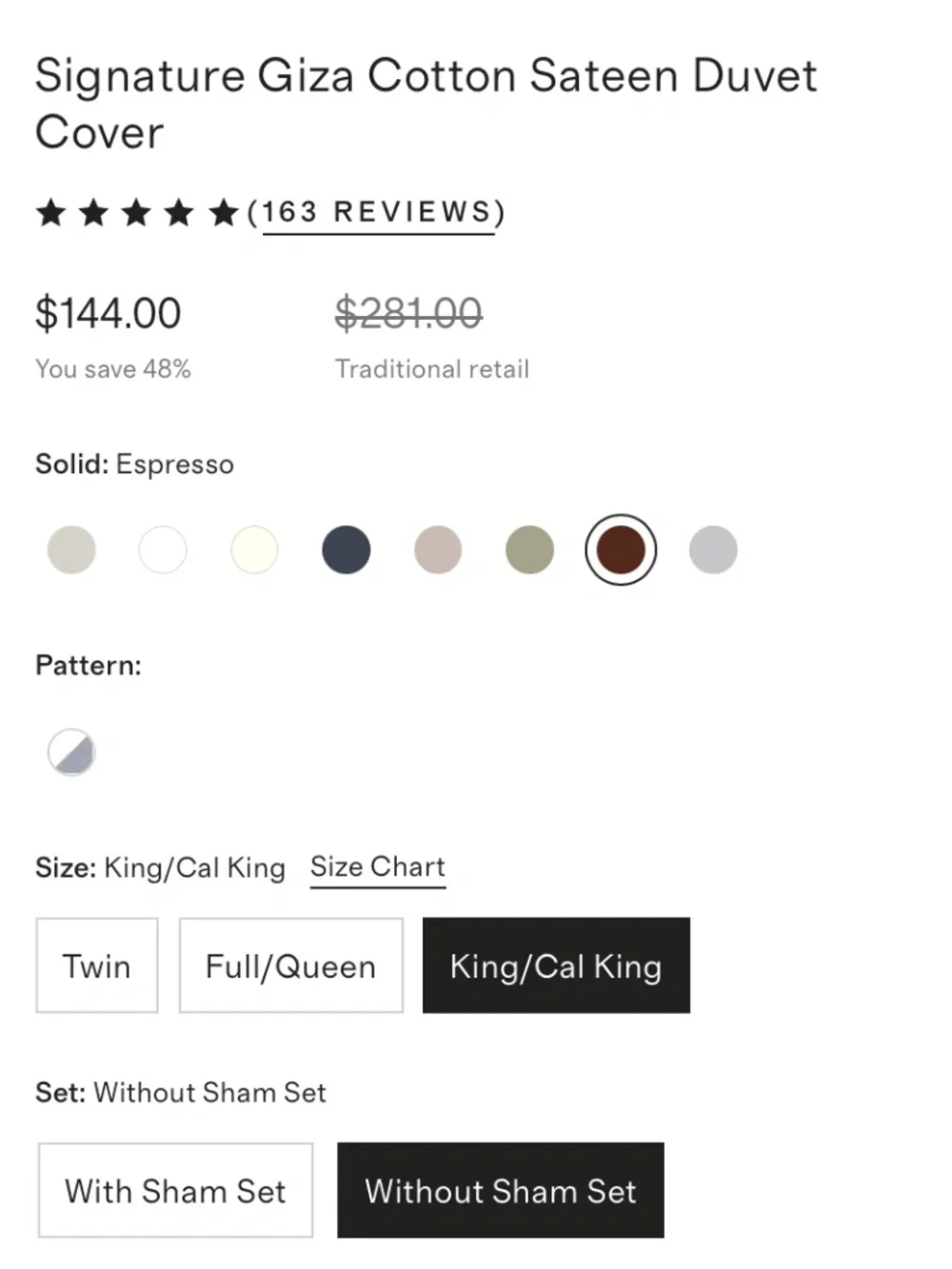 Quince Signature Giza Cotton Sateen Duvet Cover Espresso Brown King